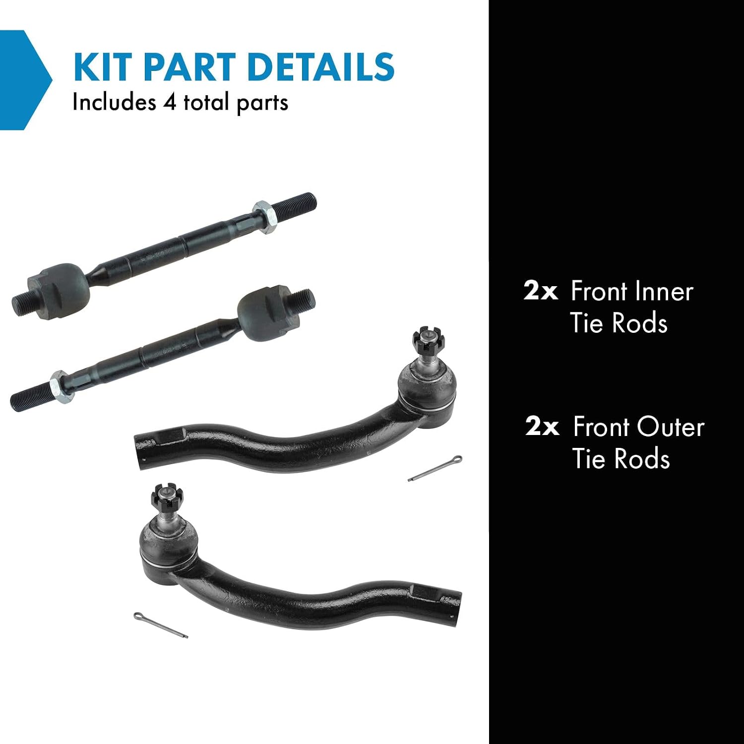 TRQ Inner and Outer Driver and Passenger Side Tie Rod Set 4 Piece for 2006-2018 Toyota RAV4