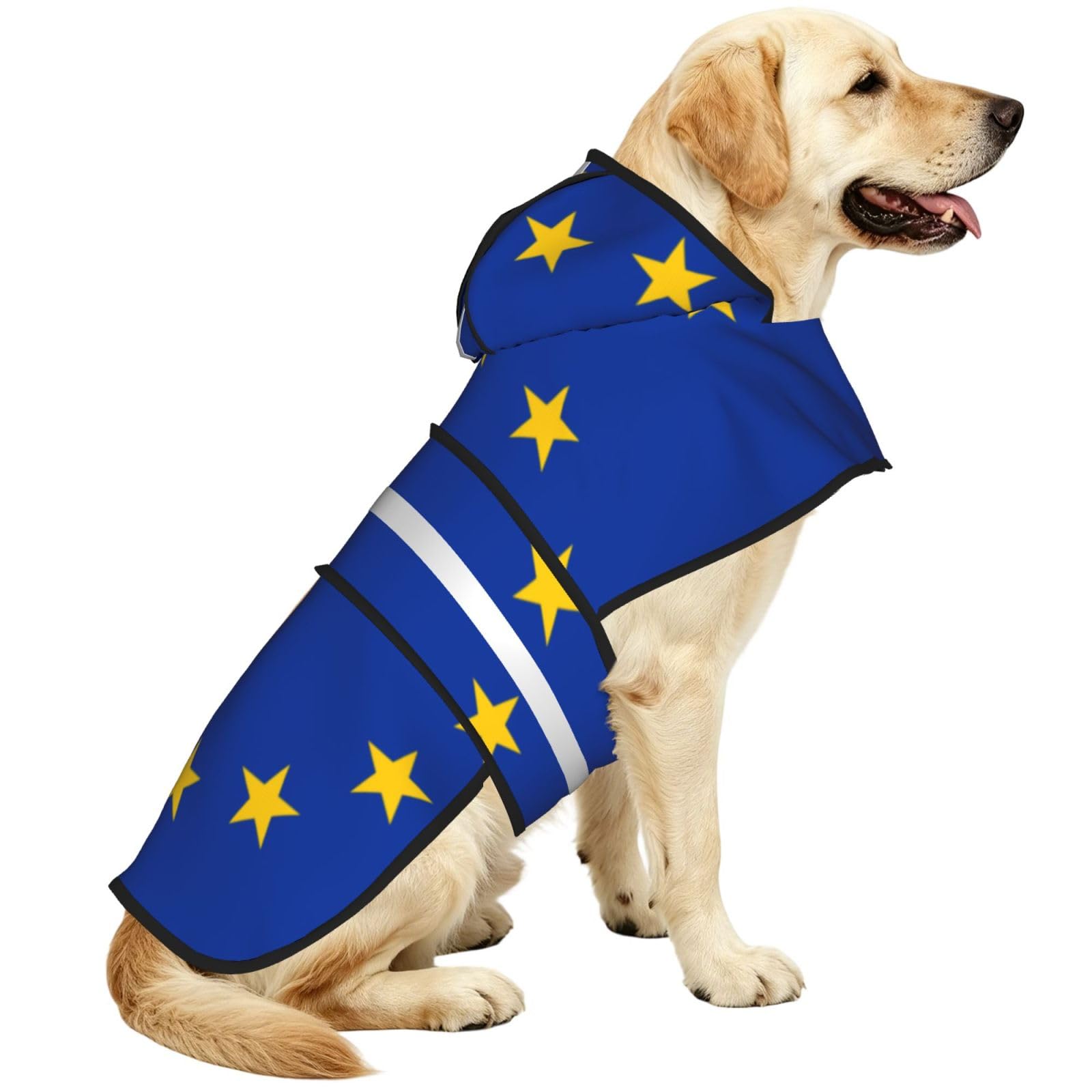 Eu Flag Waterproof Dog Raincoat And Rain Jacket With Hood, Reflective Strips And Adjustable Belly Strap, Fits Small To Large Dogs