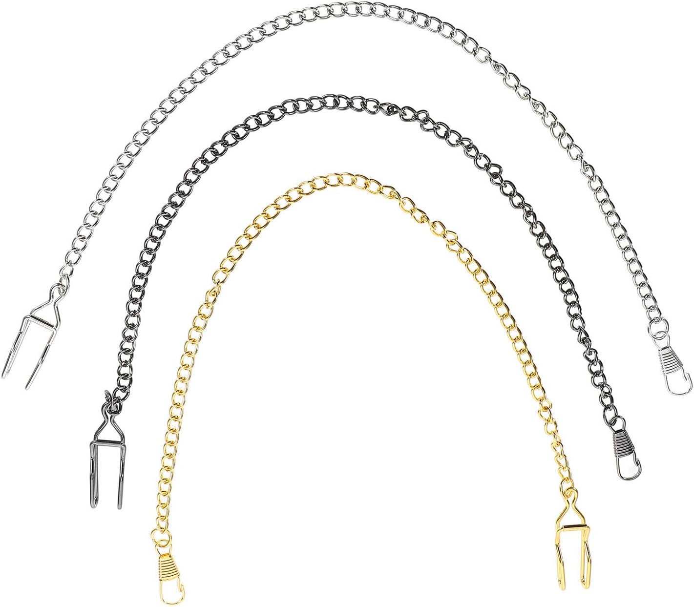 3Pcs Vintage Pocket Watch Chains Set Alloy Antique Watch Chain Fittings with Black Silver Gold Links 37.5Cm Classic Mechanical for Men Women Students