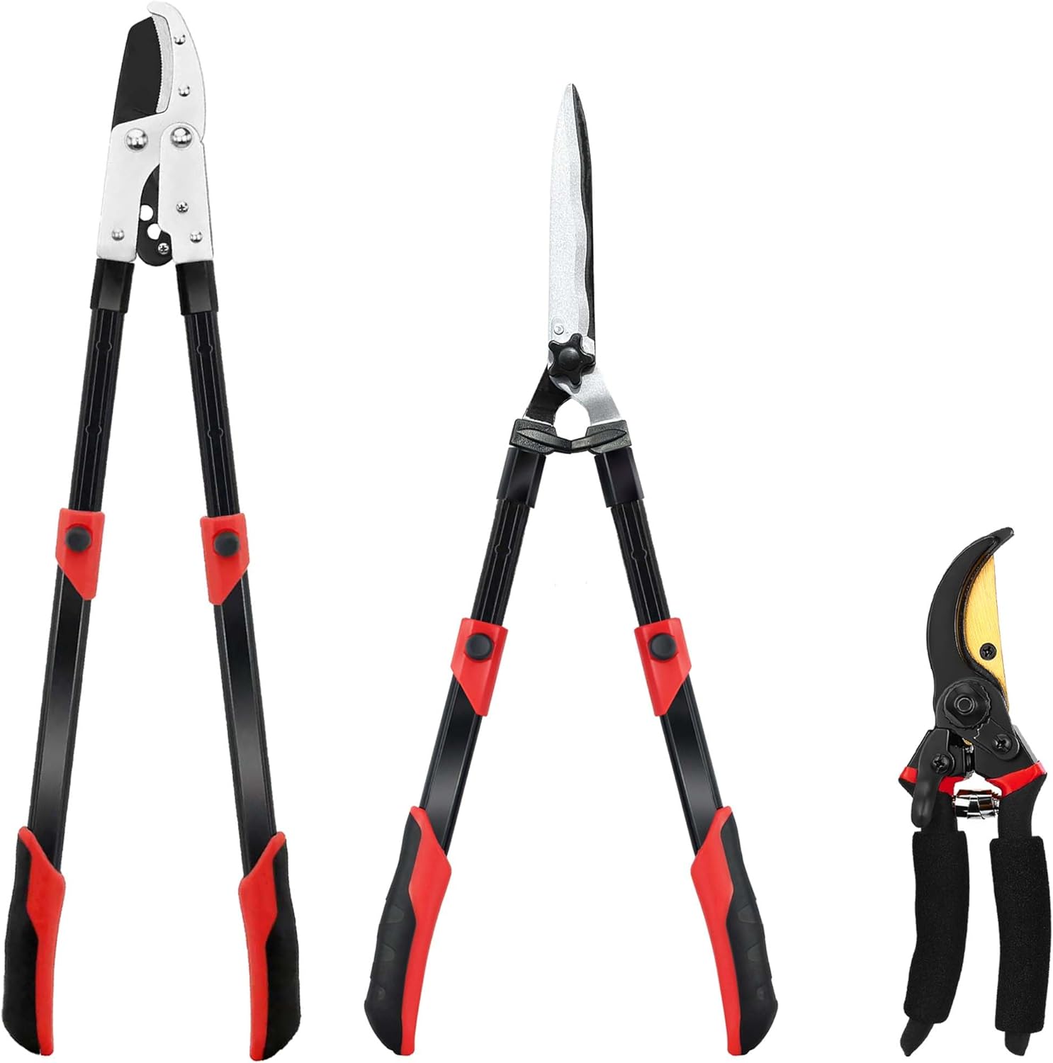 3-Piece Garden Tool Set, Loppers, Hedge Clippers, Pruning Shears with Telescopic Aluminum Handle, Effortless Heavy-Duty Branch Cutter, Garden Shears Gardening Tools for Branches,Shrubs & Hedges