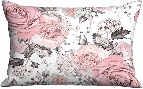 Mugod Funda de cojín con patrón floral rosa de acuarela, funda de almohada decorativa para sofá, cama, silla, 20 x 30 pulgadas