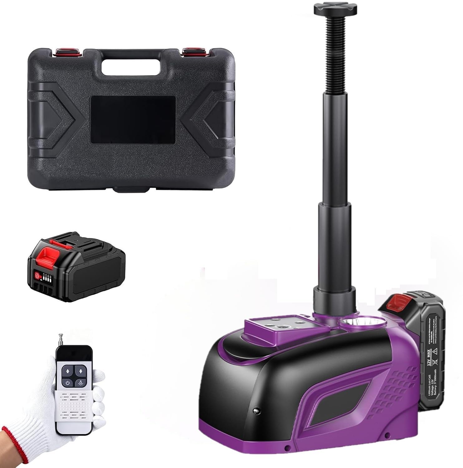 Gato hidráulico 5T 3T, Gato hidráulico con batería de 4,0 Ah y Cargador con Bomba Inflable y luz LED, 150 – 450 mm, Elevador de Coche para Coche, SUV, sedán, MPV, Cambio de neumáticos