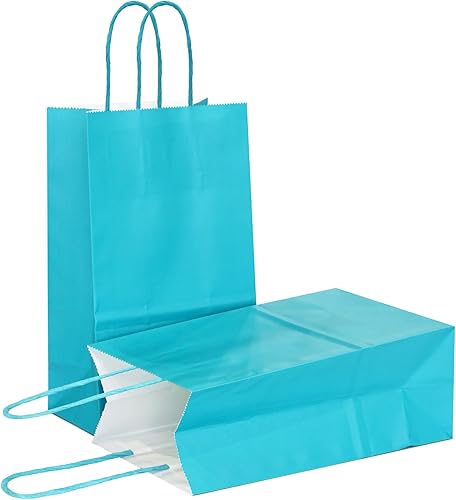 Vista 13 de AZOWA Bolsas de regalo de papel Kraft con manijas, suministros para fiestas, Celeste (Baby Blue), XS Azul bebé,Azul,Pasto verde,Rosa