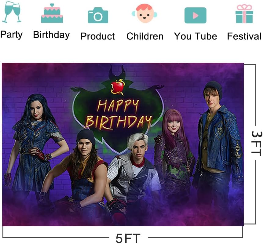 Miniatura 2 de Telón de fondo de descendientes para decoración de fiesta de cumpleaños, fondo de ducha de Bbay para decoración de mesa de tartas, pancarta temática