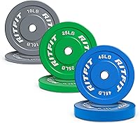 Vista 16 de RitFit Color Coded Bumper Plate, Olympic Bumper Plate for Barbell, 2-Inch Bumper Weight Plates With Steel Insert, rubber weight plates for Strength