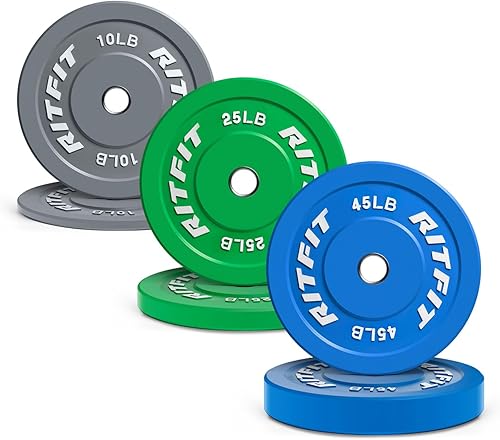 Miniatura 16 de RitFit Color Coded Bumper Plate, Olympic Bumper Plate for Barbell, 2-Inch Bumper Weight Plates With Steel Insert, rubber weight plates for Strength