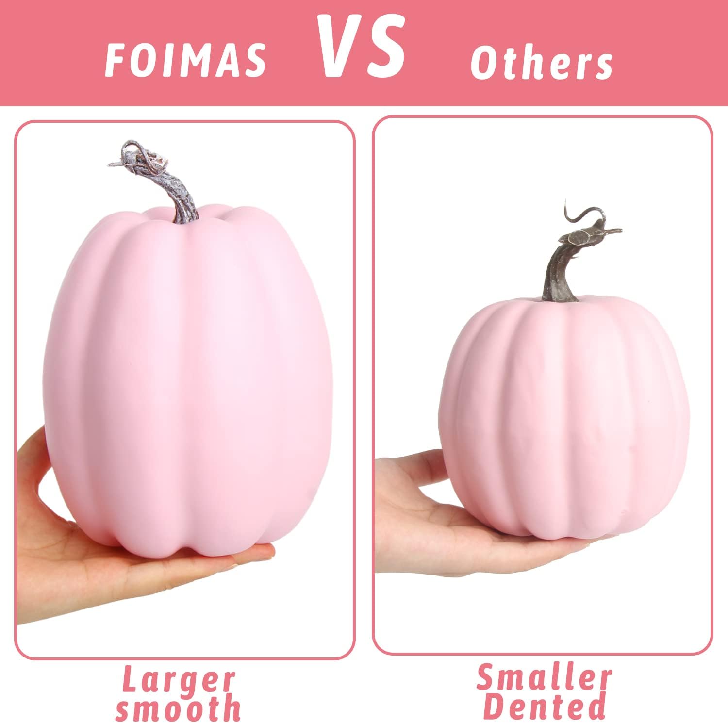 FOIMAS Pink Artificial Pumpkin,8pcs Lifelike Faux Pumpkins Decor for Halloween Thanksgiving Fall Party Harvest Table Decoration Supply