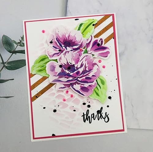 Miniatura 6 de Alinacutle 5 plantillas de capas de flores de peonía y 1 juego de troqueles de marco, plantillas de plástico con marcos, corte de metal, troqueladas