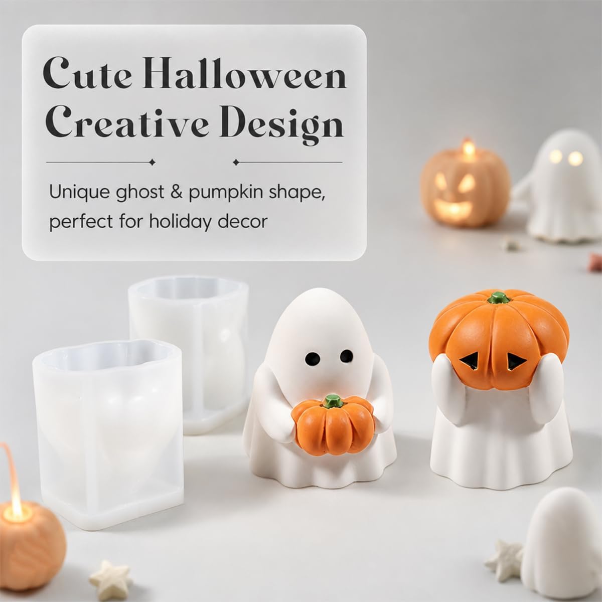 2 PCS Ghost Pumpkin Candle Molds Halloween Silicone Mold for Candle Making