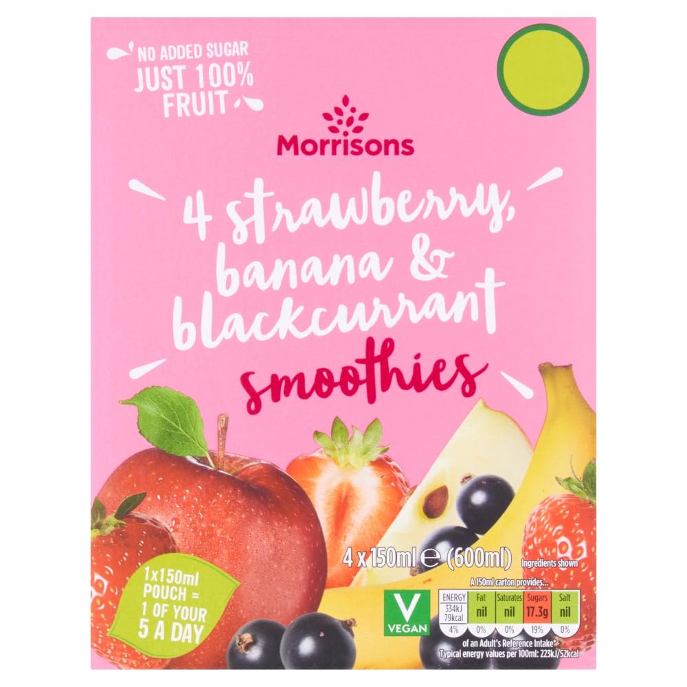 Strawberry Banana & Blackcurrant Smoothies, 4 x 150ml