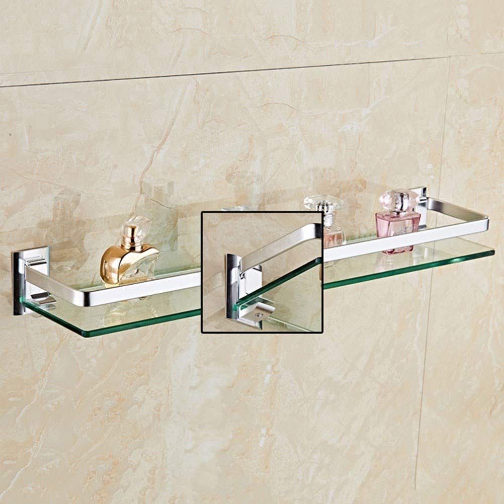 Eckregal Für Küche Und Bad, Regal Aus Gehärtetem Glas, Badezimmerregal Mit Reling Zur Wandmontage, Edelstahl Matt, 50 cm, 60 cm