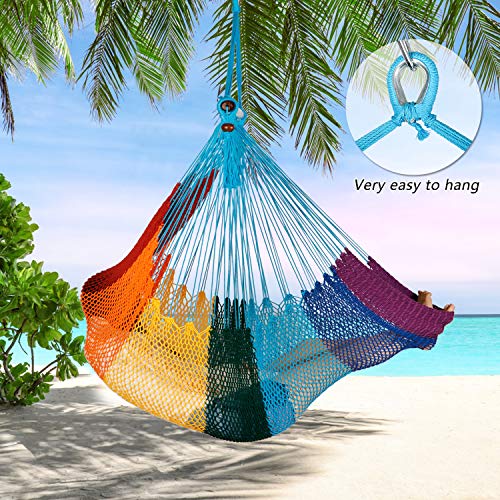 Bathonly Large Caribbean Hammock Hanging Chair, Durable Polyester Hanging Chair, Hanging Hammock Chair w/Foldable Spreader Bar for Indoor/Outdoor, Swing Chair - Thumbnail 6