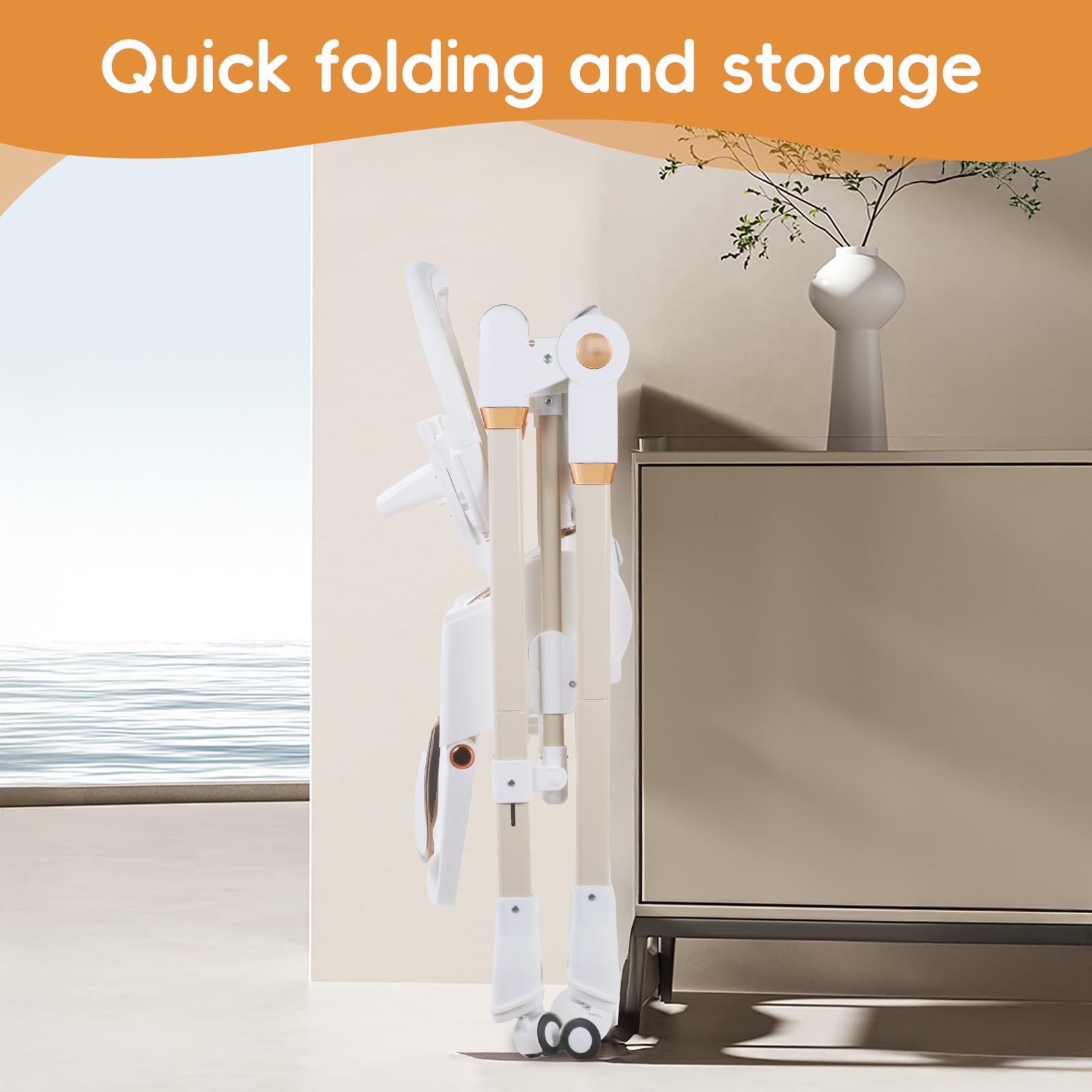 Seggiolone Pappa, Ergonomico, Confortevole, Regolabile, Pieghevole, Ripiano Smontabile, per Bambini, 6 Mesi - 3 Anni, 80x 53 x104cm (Bianco)