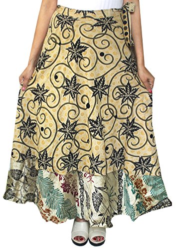Maple Clothing Women's Indian Vintage Silk Sari Magic Wrap Around Skirts Long Boho Two Layers Multicolored2