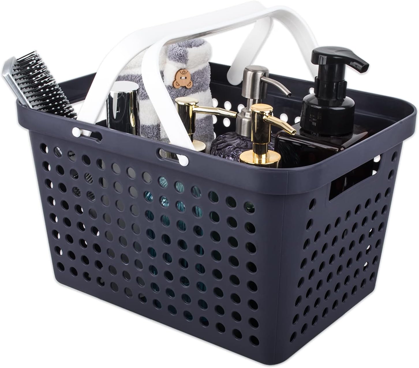 JiatuA Plastic Storage Basket with Handles, Shower Caddy Tote Portable Organizer Bins for Bathroom, Dorm, Kitchen, Bedroom, Large Black