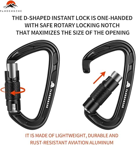 Miniatura 2 de Mosquetones de escalada, 25KN (5620 libras) 3.9 pulgadas, clip de mosquetón resistente, multiusos para aparejos, cuerdas, hamacas (paquete de 4)