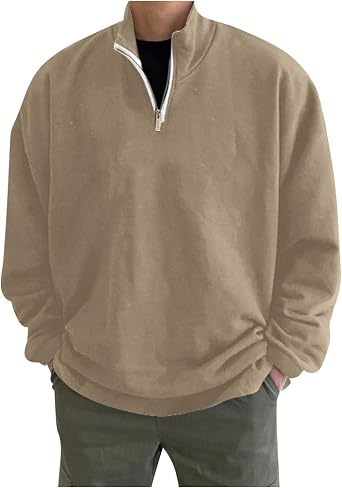 Zip Up Hoodies for Men 2023 Fall Fashion Long Sleeve Pullover Casual Lightweight Athletic Quarter Zip Sweatshirt