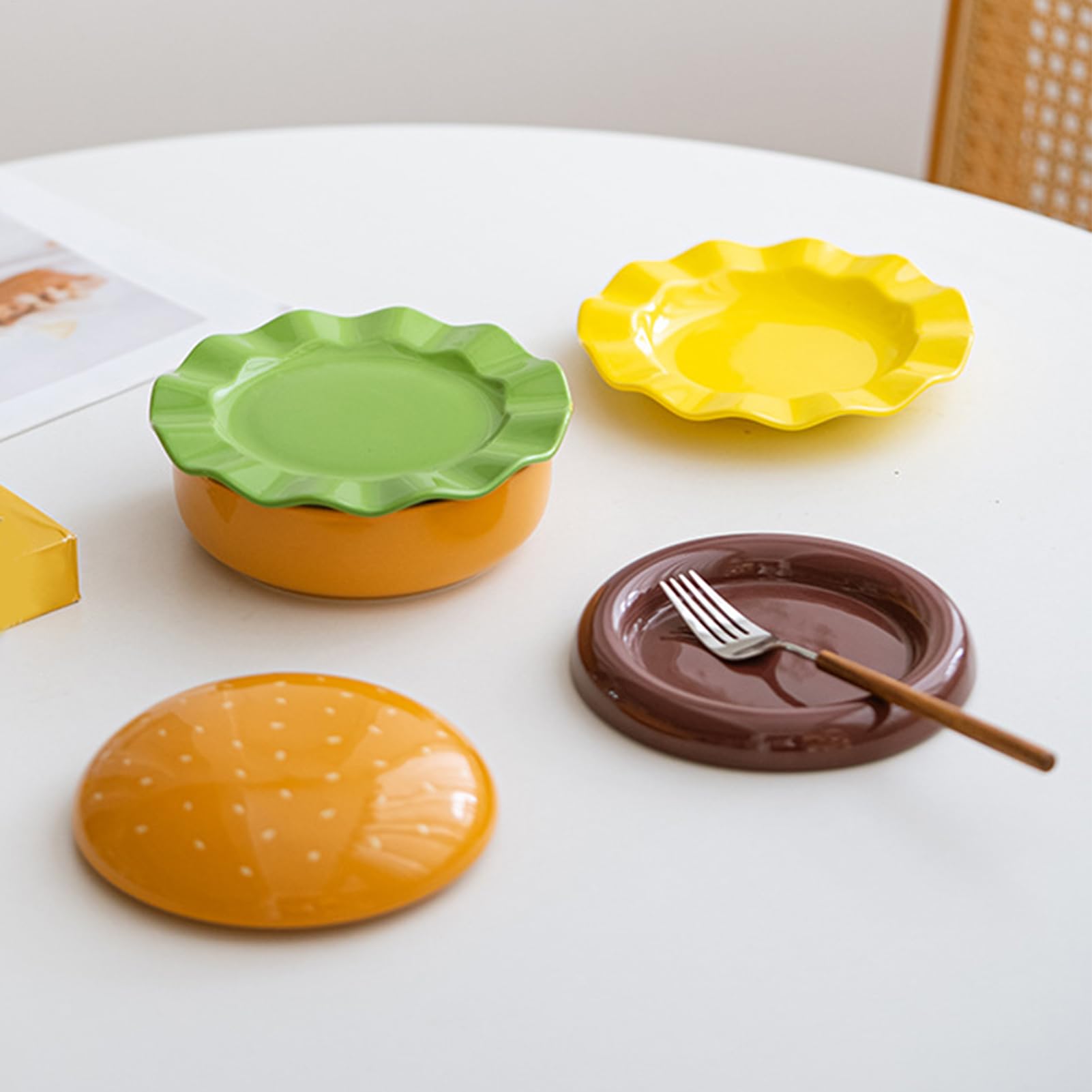 Zestaw talerzy do burgerów układanych w stos Zabawne Ceramiczne Miski | Zestaw talerzy warstwowych Do domu, kuchni, mieszkania, na kemping, piknik, przyjęcie, urodziny, przekąski,