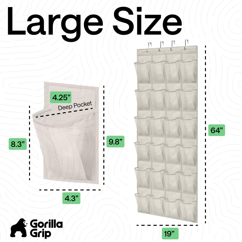 Gorilla Grip Organizer per scarpe sopra la porta, 24 grandi tasche in rete traspirante, salvaspazio, da appendere, per armadio, può contenere fino a 18 kg, si appende agli armadi per scarpe,