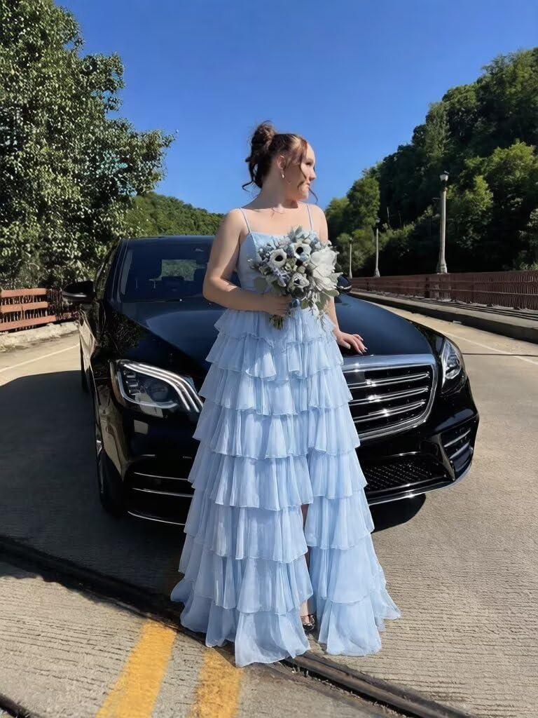 ALFEICE Ruffle Prom Dress 2026 Spaghetti Straps Ball Gowns Long Corset Tiered Formal Evening Gown with Slit