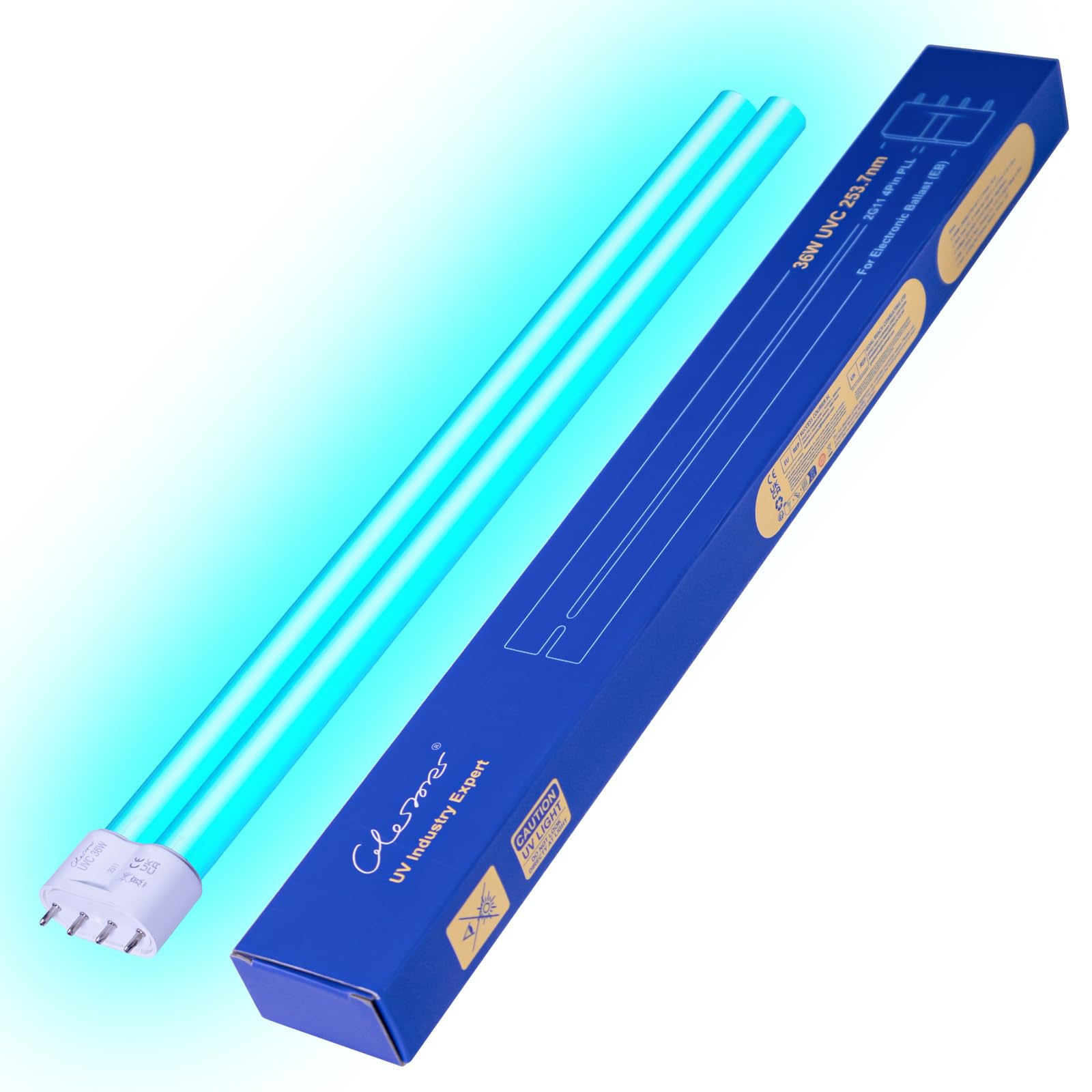 Glostars 36W 2G11-4Pin UV Light Bulb — Replacement UV Bulb for Pond, Aquarium & Water Sterilisation Equipment（36W 1PACK）