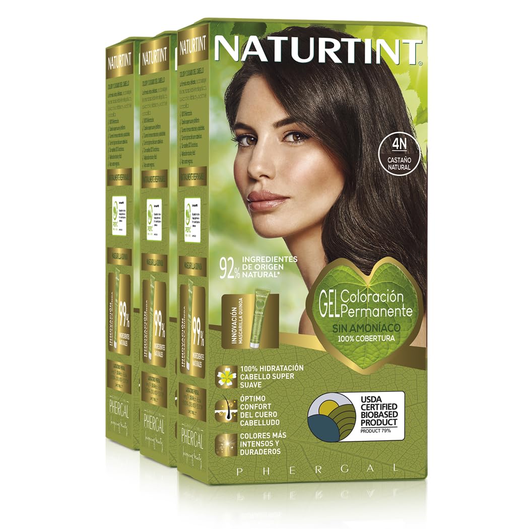 Naturtint Biobased | Ammonia Free Coloring | 100% Gray Coverage | Plant Ingredients | Natural & Lasting Color | 4N Natural Chestnut | 3 Pack