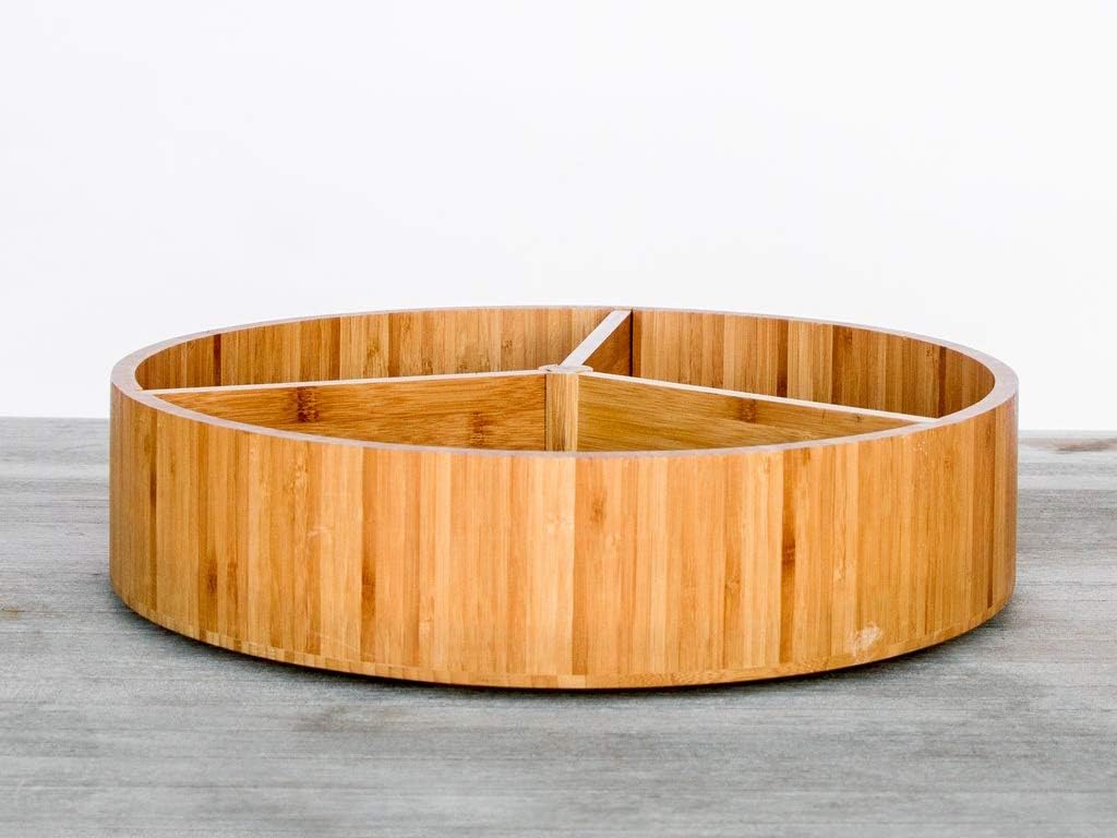 Oversized 19” Diameter Bamboo Lazy Susan for Tabletop Display or Storage with Removable Inserts.