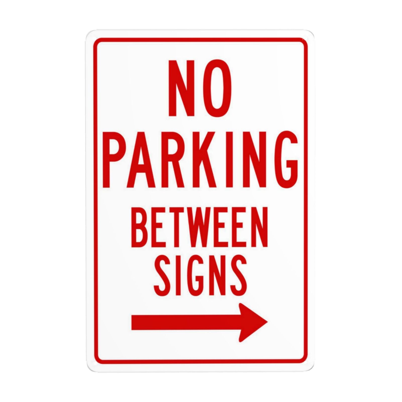 SMAZDFXX No Parking Between Sign with Right Arrow Metal Warning Signs, Cautions Security Tin Sign, Safety Posted Signs for Street Business Wall Decor 5.5"x8"