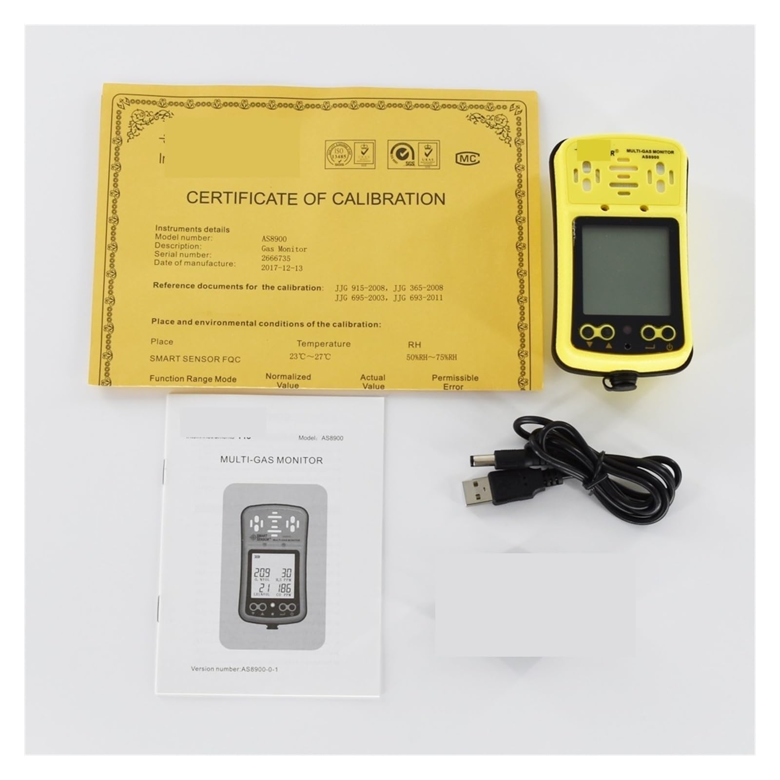 Gaswarngerät, Smart Sensor AS8900 Tragbarer Multi-Gasdetektor Monitor 4 in 1 O2 H2S CO Brennbares Gas Sauerstoff Schwefelwasserstoff Kohlenmonoxid