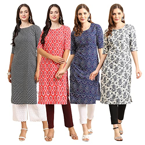 Image of Pinkmint Women's Crepe Digital Print Straight Kurta [Pack of 4]