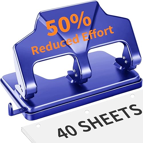 Vista 15 de AFMAT - Perforadora de 3 agujeros, perforadora de papel resistente de 40 hojas, 50% de esfuerzo reducido de 3 agujeros, perforadora de 3 agujeros