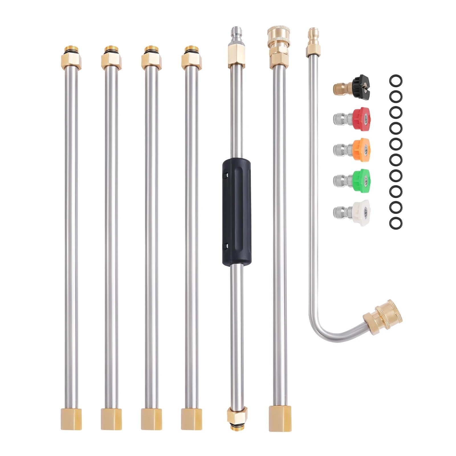 Aywtiun 1Set Pressure Washer Extension Wand Brass Cleaning Tool Pressure Washer Extension Wands, Roof Cleaner Lance Nozzle-4000 Psi 5 Nozzles, Window Washing Accessories High Pressure Garden Hose Nozzle