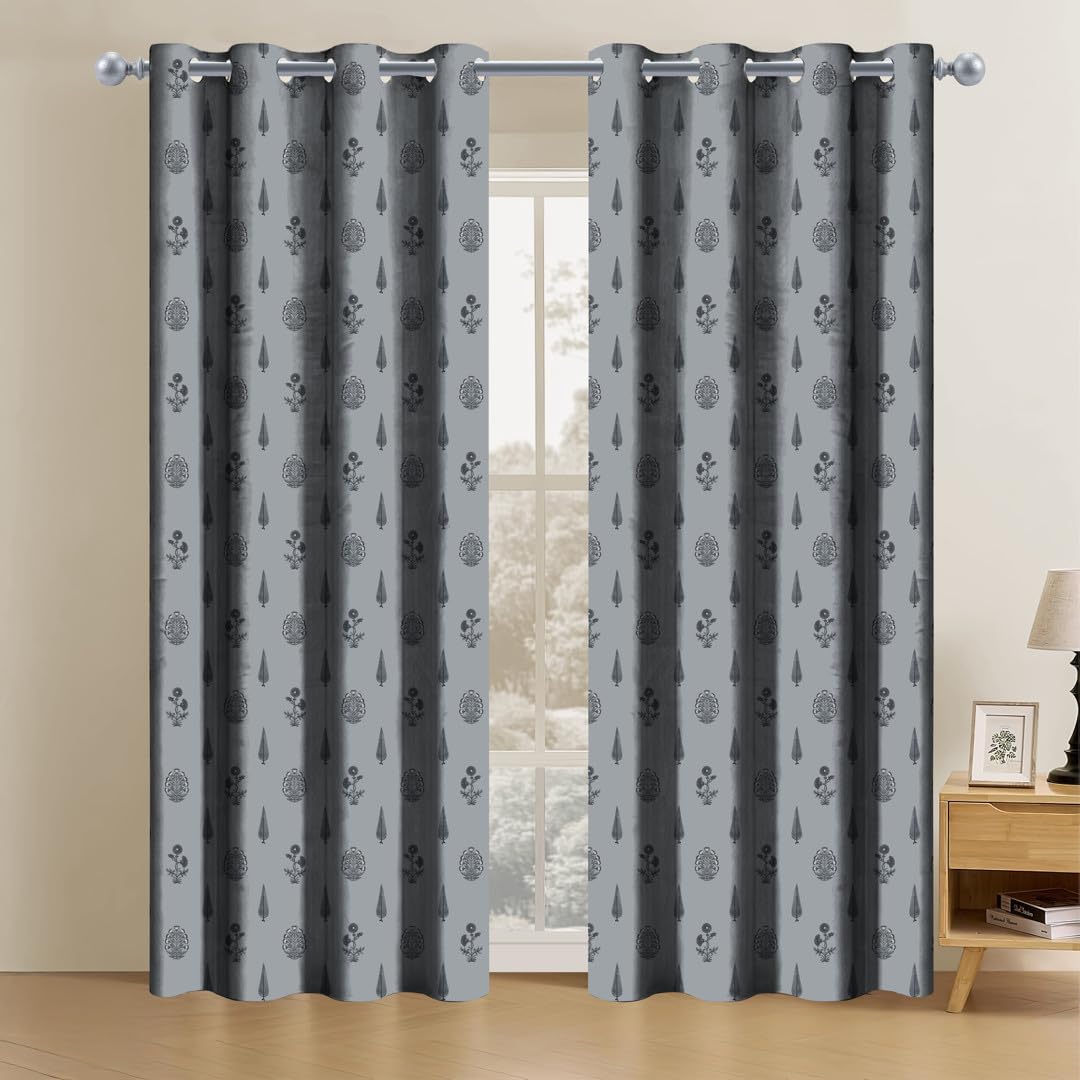 HomeBrew 100% Blackout Printed Premium Door Curtains 9 Feet Long Set of 2, Noise Reducing Blackout Parda 9 Feet with Grommet for Home Decor (9x4 Feet)-image-2