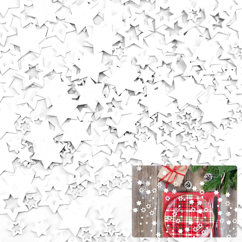 QINERSAW Estrellas de madera blancas hexagonales 4 cm 2 cm decoración navideña DIY