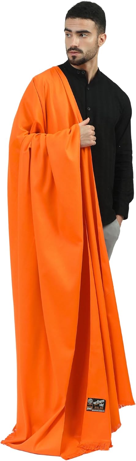 Arvore Bunkaar Plain Woollen Men's Dhariwal Indian Lohi/Shawl with Kullu Border