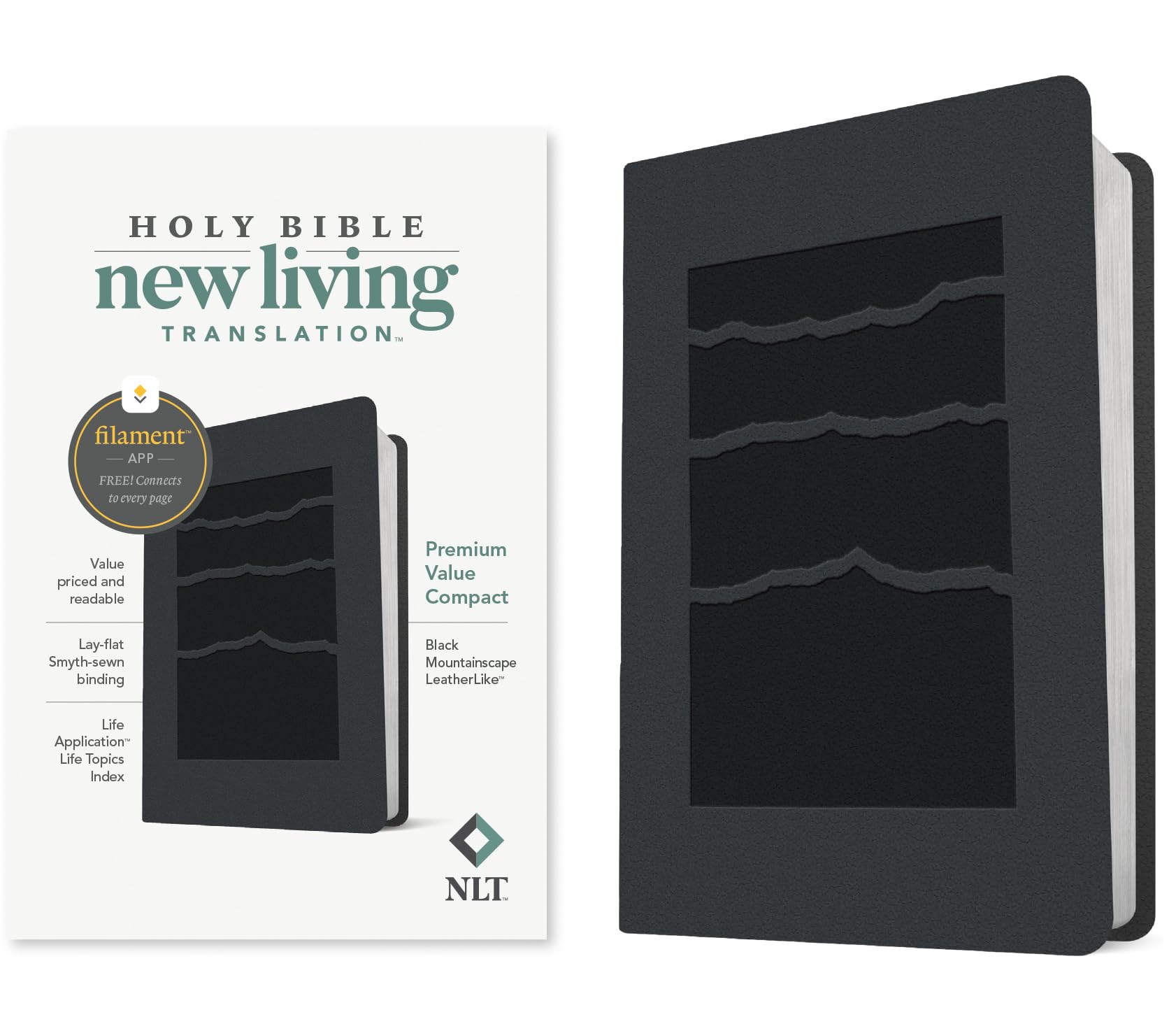 NLT Premium Value Compact Bible, Filament Enabled (Leatherlike, Black Mountainscape)
