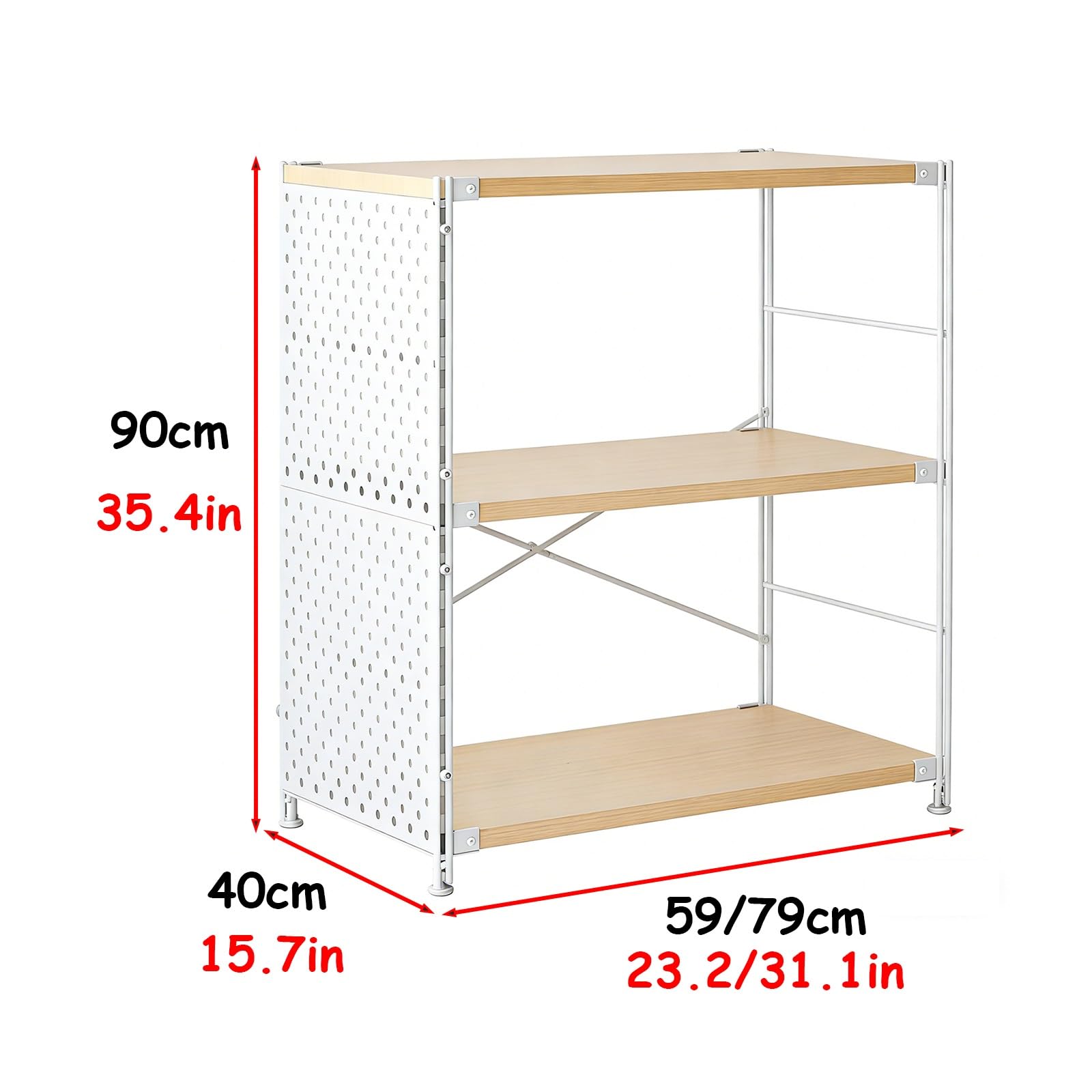 Scaffale Cucina Salvaspazio Scaffale Metallo Pannelli Laterali Forati Capacità di Carico 35 Kg Adatto a Cucine, Camere da Letto Scaffalatura Metallo Bianco(59 * 40 * 90cm)