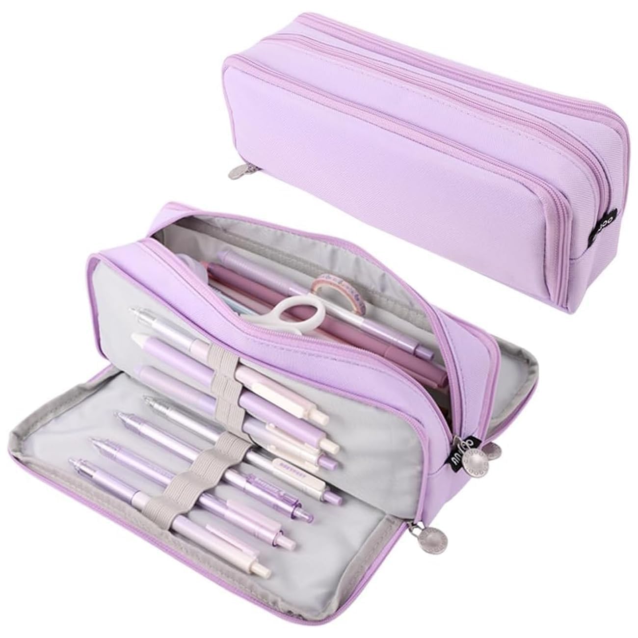 Large Capacity Double Zipper Pencil Pouch, Lavender-picture-21