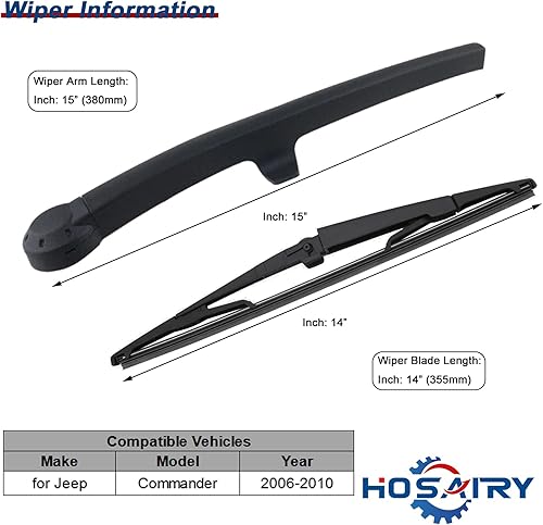 Miniatura 2 de HOSAIRY Juego de limpiaparabrisas trasero para Jeep Commander SUV 2006-2010, conjunto de limpiaparabrisas trasero 5174877AA
