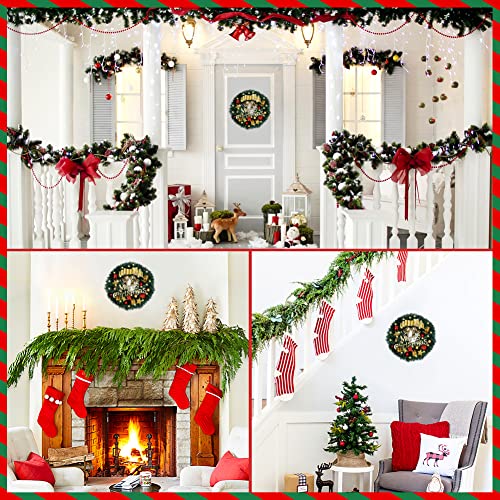 Halovie Christmas Wreath With Lights For Front Door Windows Outdoor Home Decor With Red Bows Bells Gold Christmas Reef Ornaments Battery Operated Lighted Wreaths Holiday Xmas Decorations #TOP3