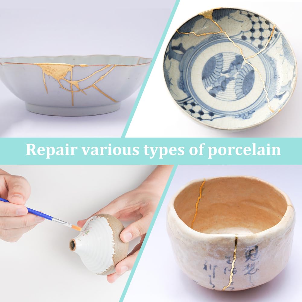 WEBEEDY 4 Farben Kintsugi Reparatur-Set 27 Stück Japanisches Gold Reparaturset für Anfänger,Lebensmittelsicherheit Reparieren Sie schnell Ihre kostbare und bedeutungsvolle Keramik Keramik Tasse Schale