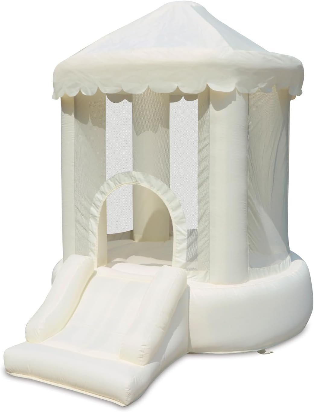 Bounceland Mini Play Tent Creamsicle Bounce House, 7.7 ft L x 5.6 ft W x 7.4 ft H, Neutral Bounce House w/Slide, UL Blower Included, Trendy Bouncer for Kids, Indoor & Outdoor Use, Best Gift for Kids