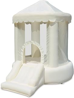 Bounceland Mini Play Tent Creamsicle Bounce House, 7.7 ft L x 5.6 ft W x 7.4 ft H, Neutral Bounce House w/Slide, UL Blower Included, Trendy Bouncer for Kids, Indoor & Outdoor Use, Best Gift for Kids