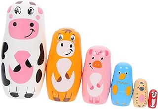 ORFOFE 1 Conjunto Vaca Matryoshka Boneca Decoração De Mesa Boneca Russa Peças Centrais De Mesa De Jantar Matryoshka Brinquedos De Madeira Boneca Russa Brinquedo De Madeira Peg Figuras