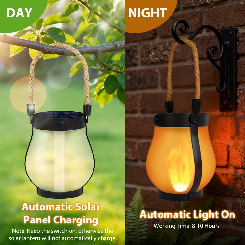 Farolillos Solares llama Exterior, Exterior Retro con Efecto Llama Luces de Camping para Patio/Césped/Pasillo/Jardín/Terraza/Balcón/Porche/Camping, Lámpara Decorativa 2pcs
