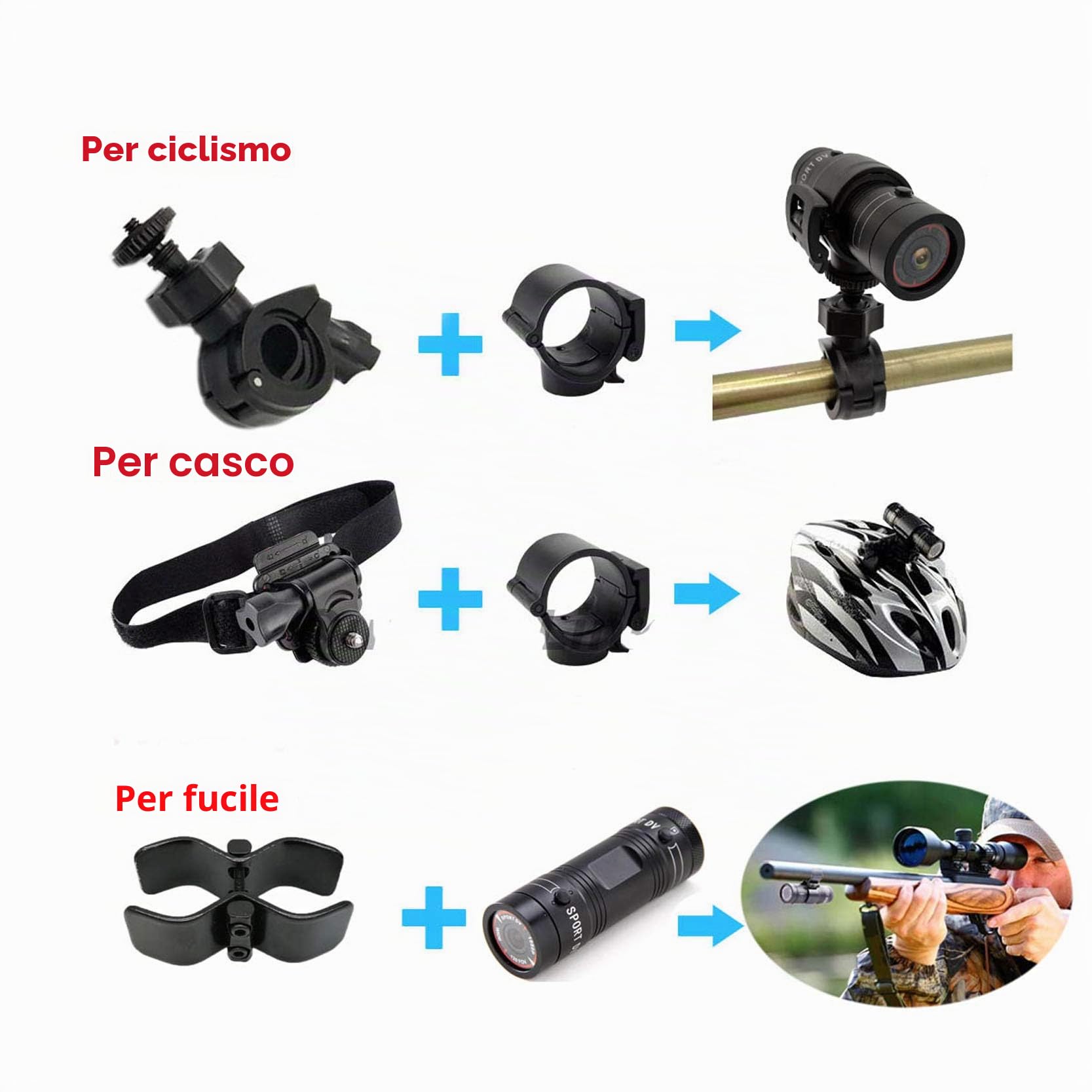 shotgun fotocamera video Cam per riprese in argilla e caccia bicicletta moto sport DV