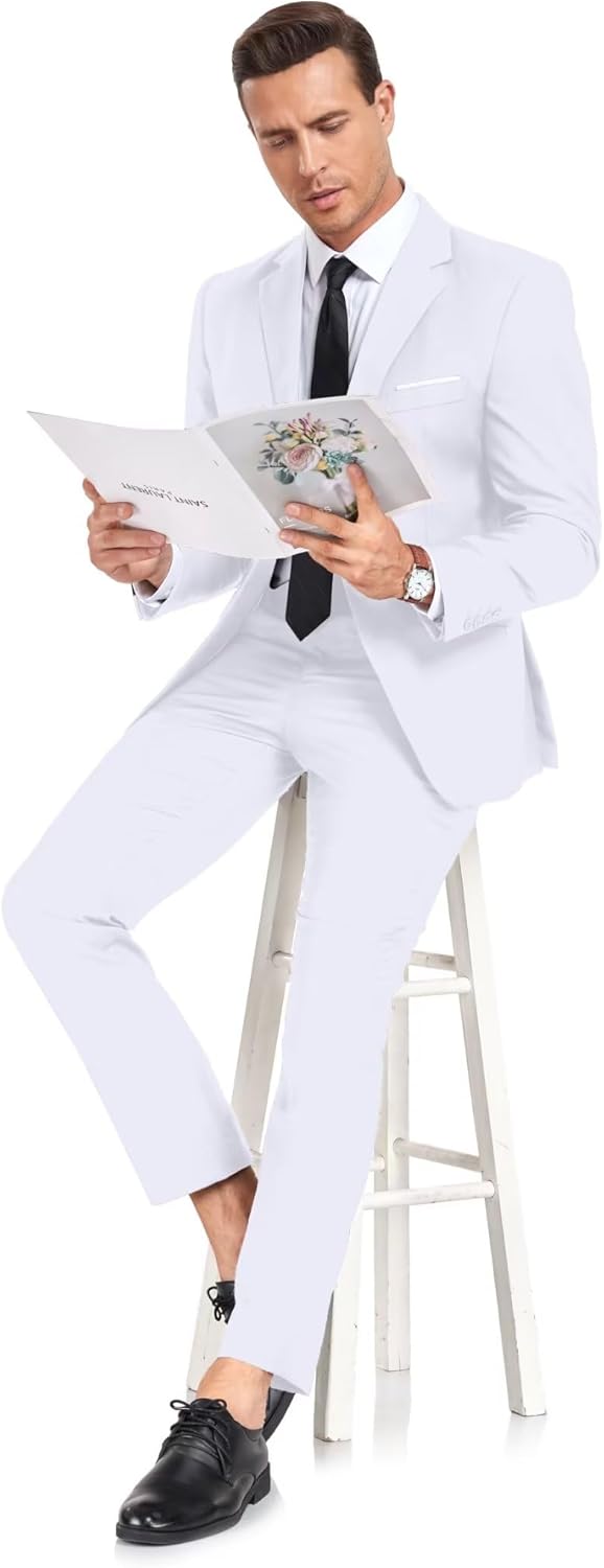 Men's Suit Slim Fit Single Breasted Wedding Suits for Men White Prom Tuxedo Business Suit Blazer Pants Set XXL