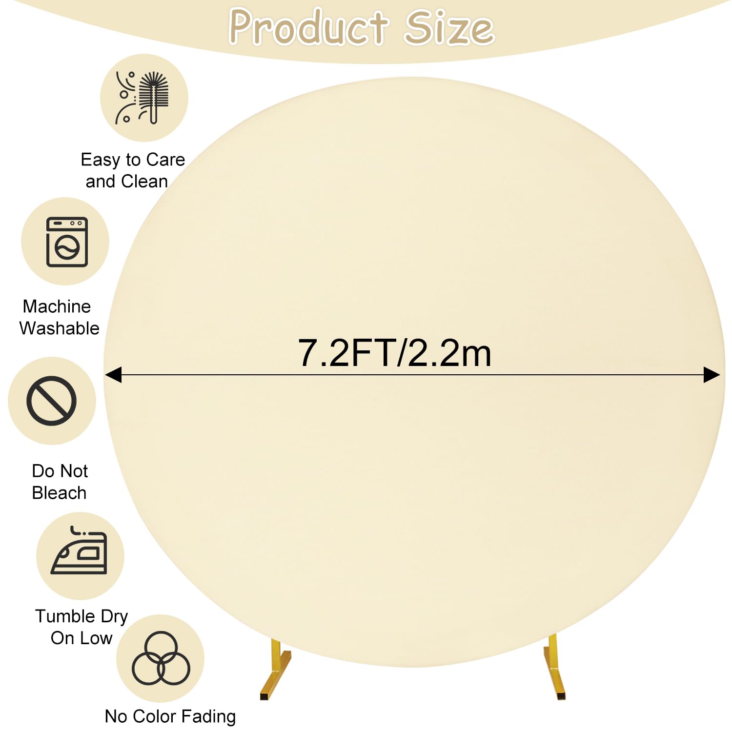 7.2FT Round Wedding Arch Cover for 7.2FT Circle Arch Stand, Thick Polyester Fabric Adjustable Circle Arch Backdrop Cover for Wedding Birthday Party Baby Shower Photography Decoration?Beige?