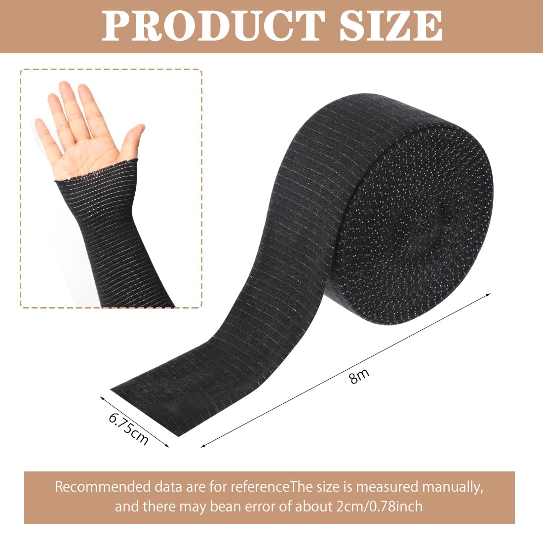 Vendaje elástico tubular deportivo 6,75 cm x 8 m, vendaje elástico de fijación, vendaje de compresión, vendaje de compresión tamaño C, vendaje tubular para soporte de tobillo, brazo y pierna, color