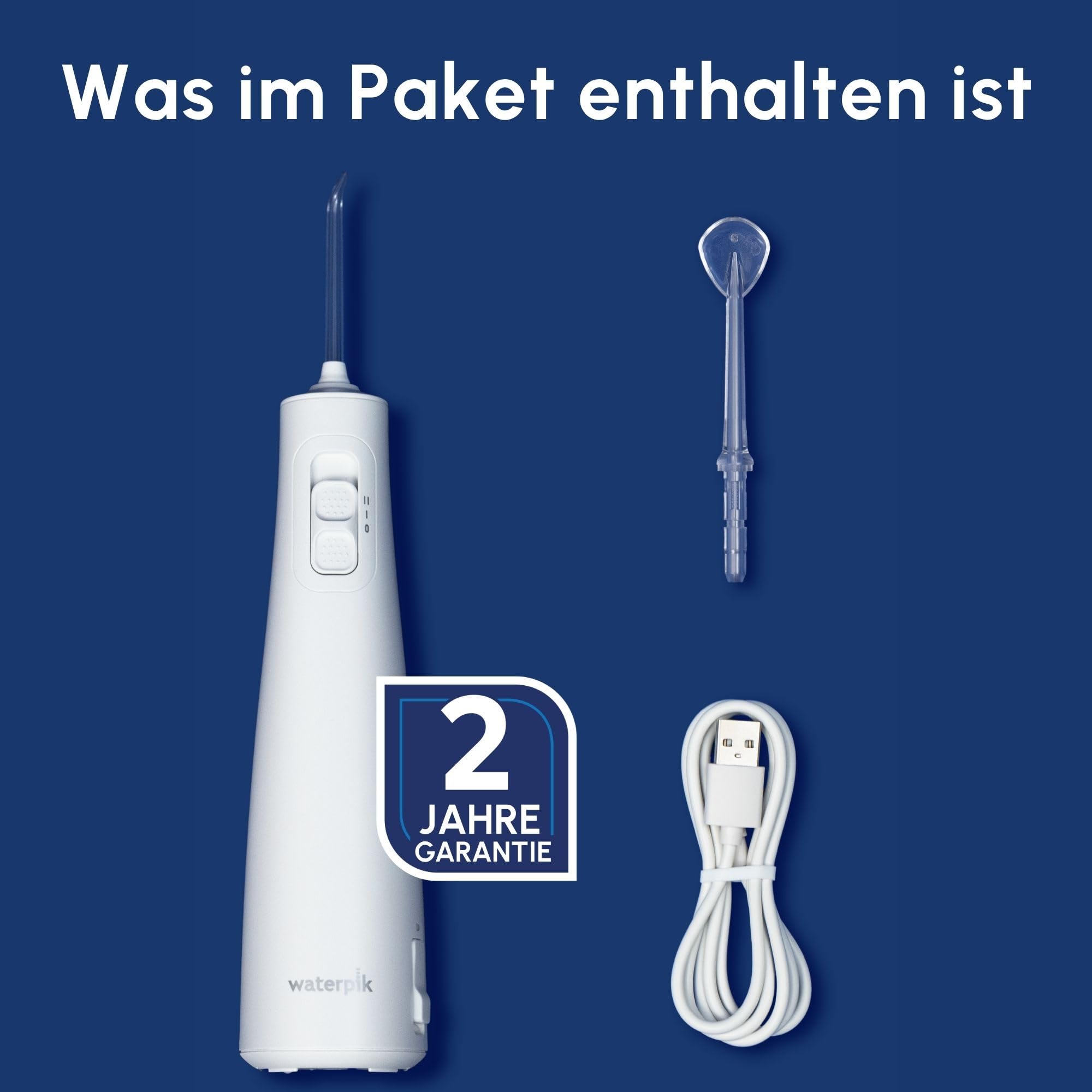 Waterpik Pulse Munddusche kabellos, Professionelle 99,9% Plaque Entfernung, 2x Intensitätsmodi, Zahnzwischenraumreiniger, 45 Sekunden Wassertankkapazität, 2x Aufsätze enthalten, weiß